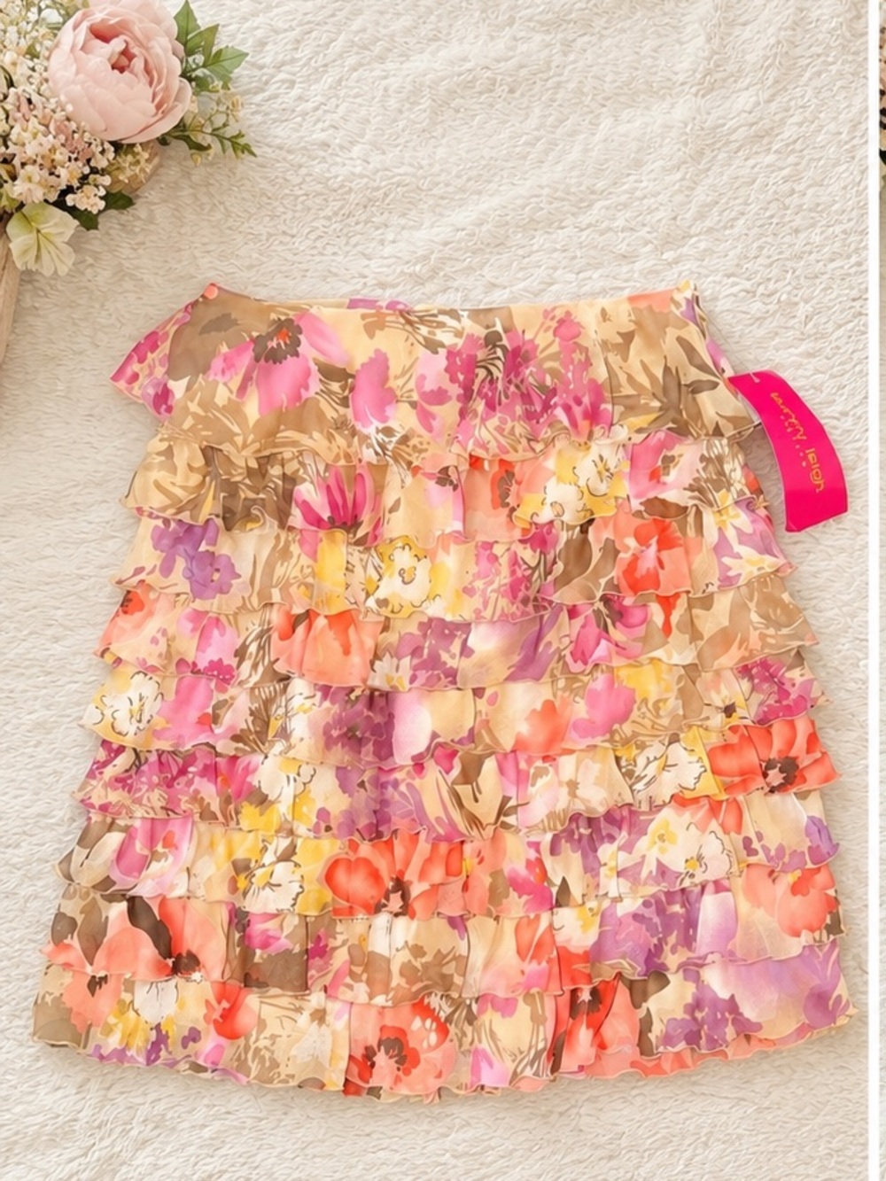 Sunny Taylor Floral Tiered Ruffle Mini Skirt Coquette Cottagecore Size 6 NWT